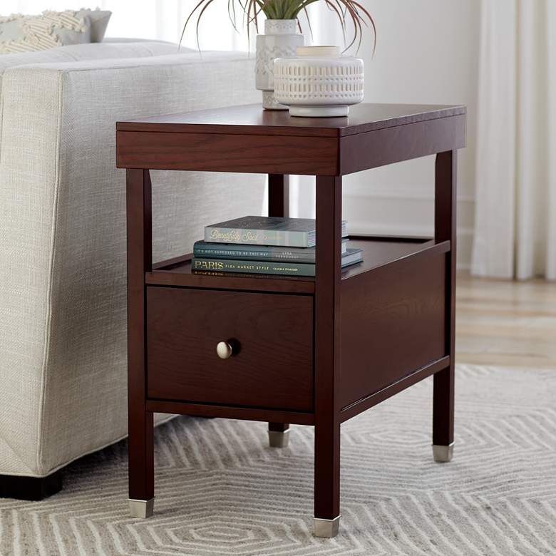 Image 1 Huntley Espresso 15 1/4 inch Wide Narrow Chairside Accent Table