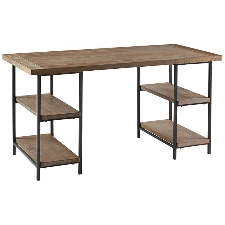 Image 2 Hunts 60 inch Wide Reclaimed Gray 4-Shelf Rectangular Desk