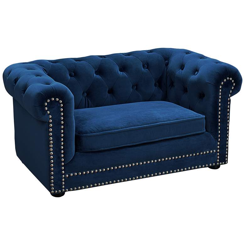 Image 1 Husky Navy Velvet and Wood Pet Bed