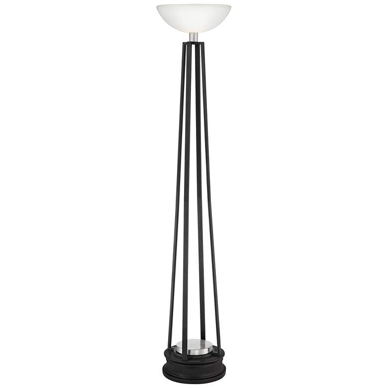 Image 1 Huston Gun Metal and Brushed Nickel Torchiere Floor Lamp with Riser