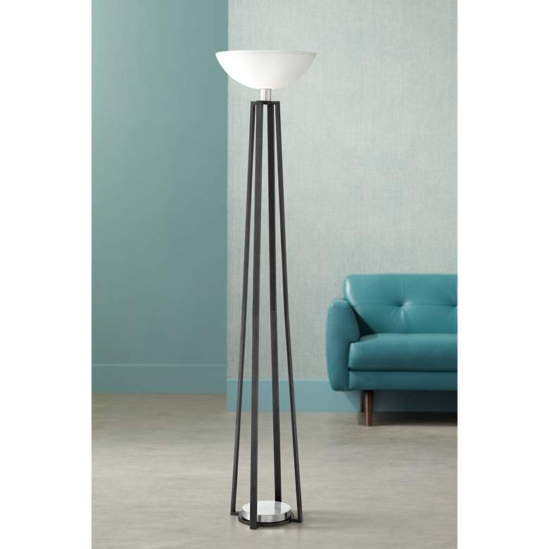 Image 1 Huston Gun Metal and Brushed Nickel Torchiere Floor Lamp