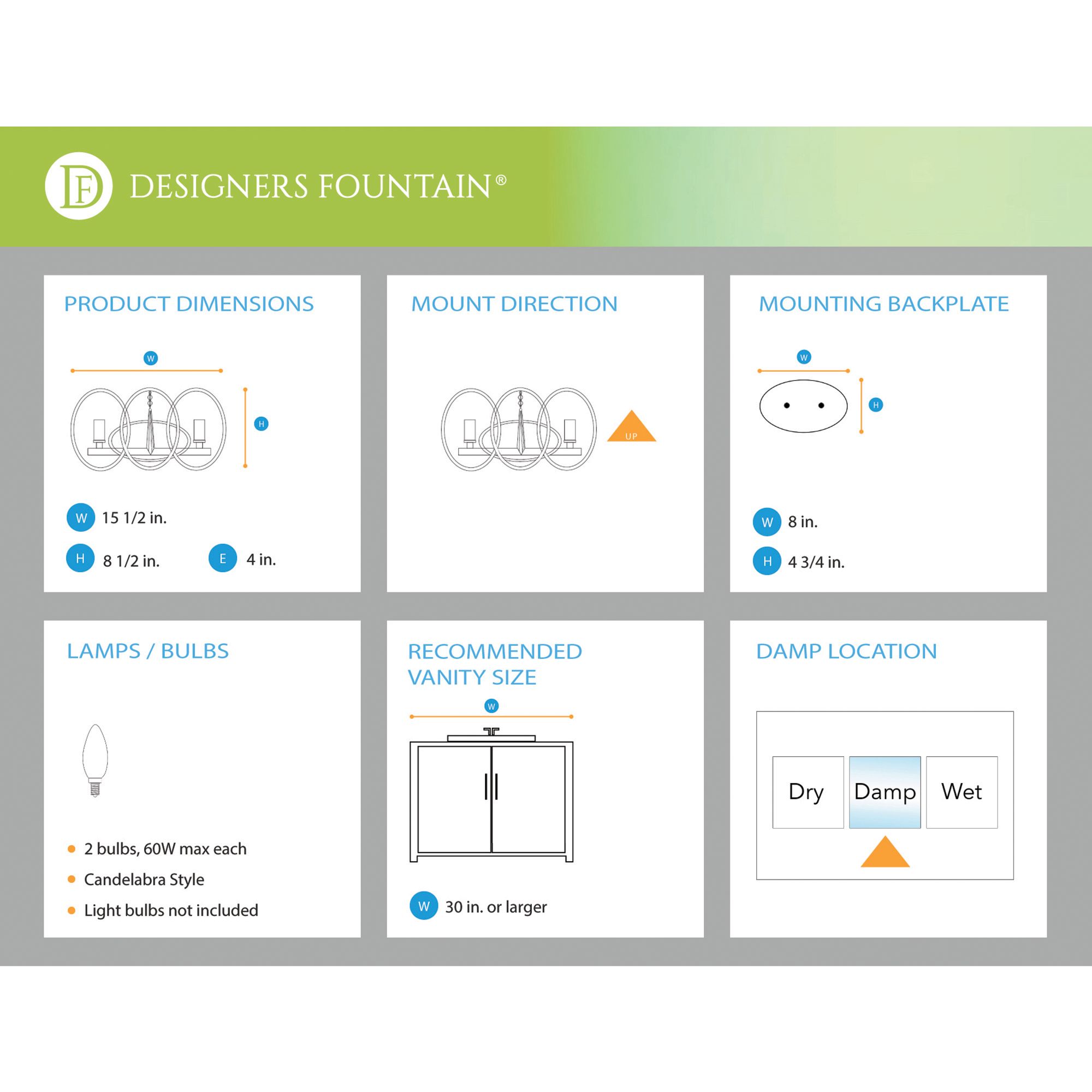 Image 7 Hutton 15.5 in. 2-Light Sterling Gold Bath Bar Vanity Light more views