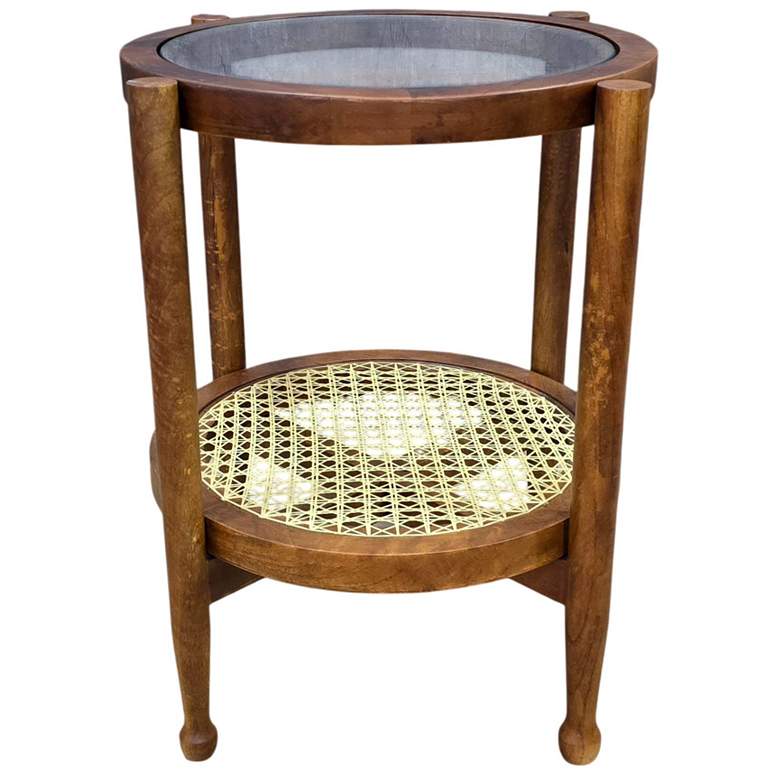 Image 1 Hyacinth Glass Top Cane Bottom Side Table - Honey/Cane
