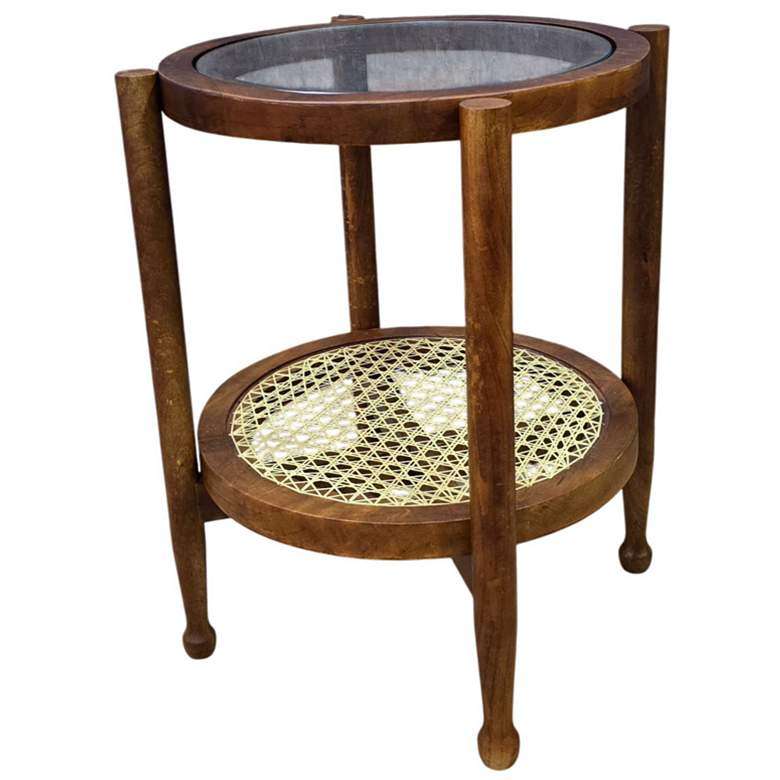 Image 2 Hyacinth Glass Top Cane Bottom Side Table - Honey/Cane more views