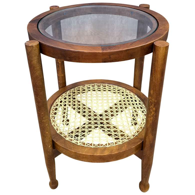 Image 3 Hyacinth Glass Top Cane Bottom Side Table - Honey/Cane more views