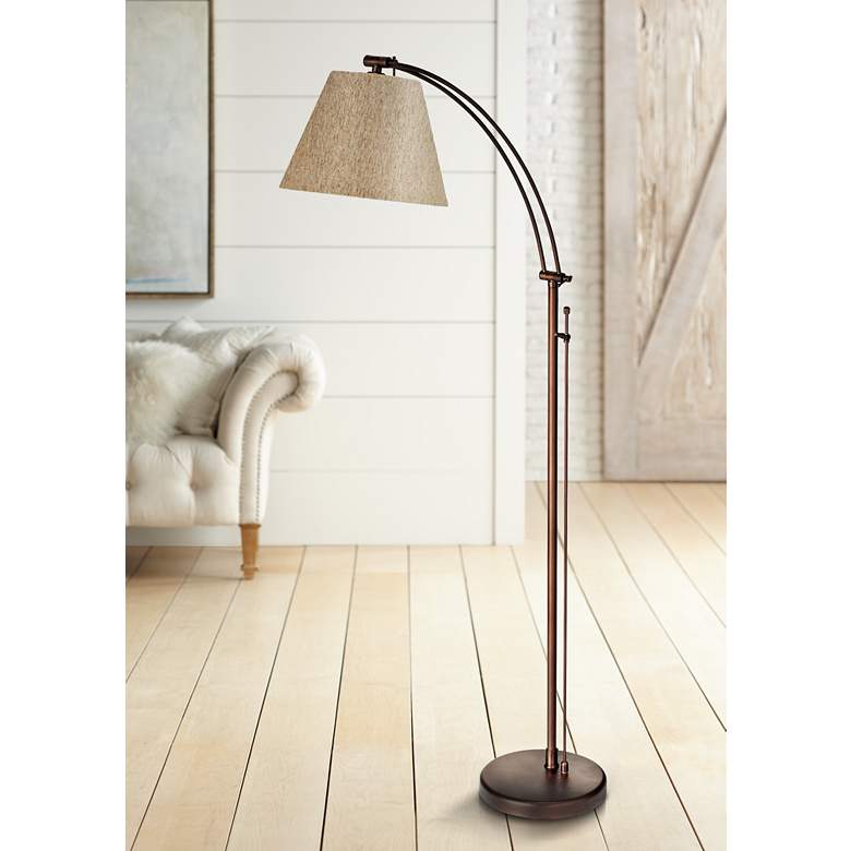 Image 1 Hyannis 61 inch Flax Shade and Oil Brushed Bronze Adjustable Floor Lamp