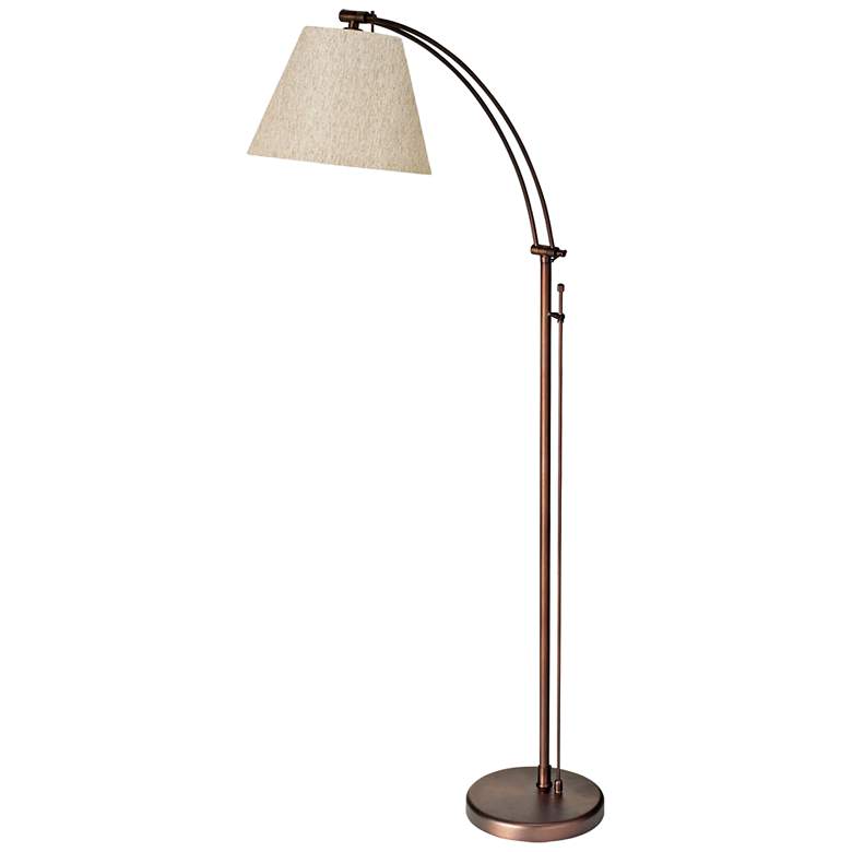 Image 2 Hyannis Oi Brushed Bronze Adjustable Floor Lamp w/ Flax Shade