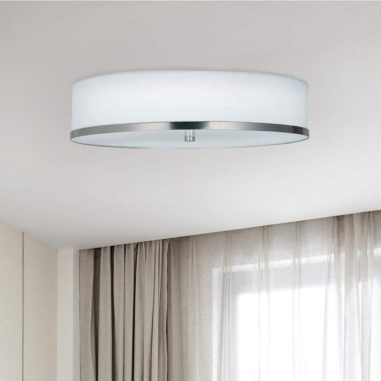 Image 2 Hyde 15" LED Flush-Mount - Brushed Nickel - White Linen Fabric Shade