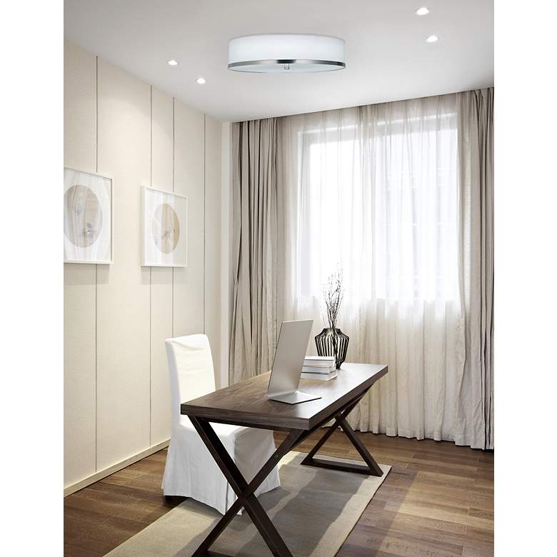 Image 4 Hyde 15" LED Flush-Mount - Brushed Nickel - White Linen Fabric Shade more views