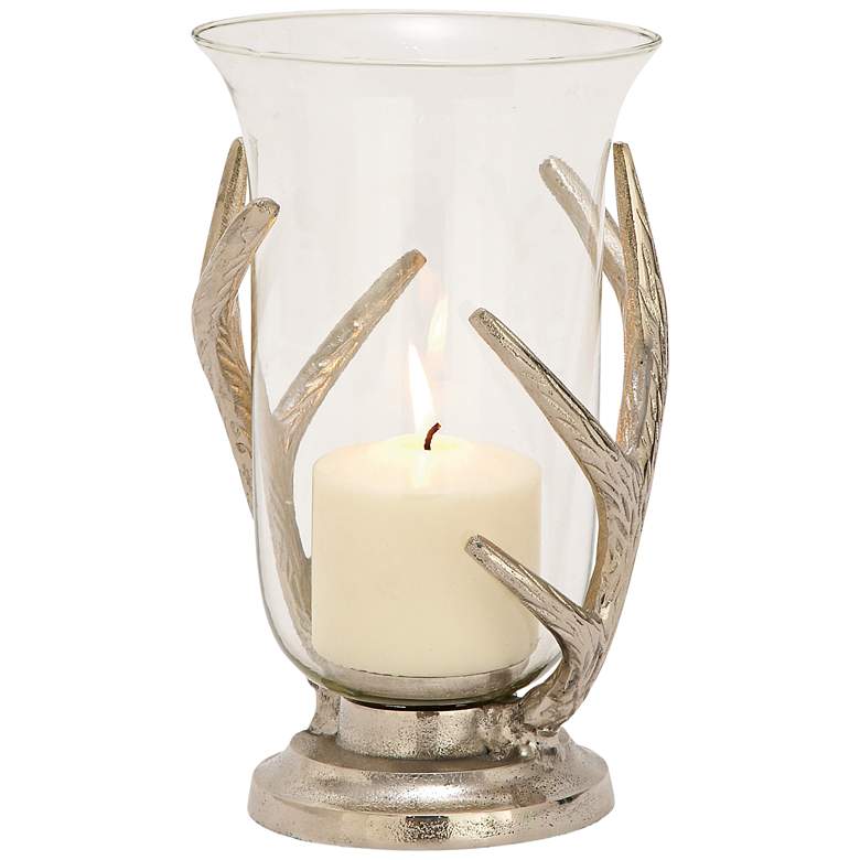 Image 1 Hyde Small Clear and Silver Hurricane Pillar Candle Holder