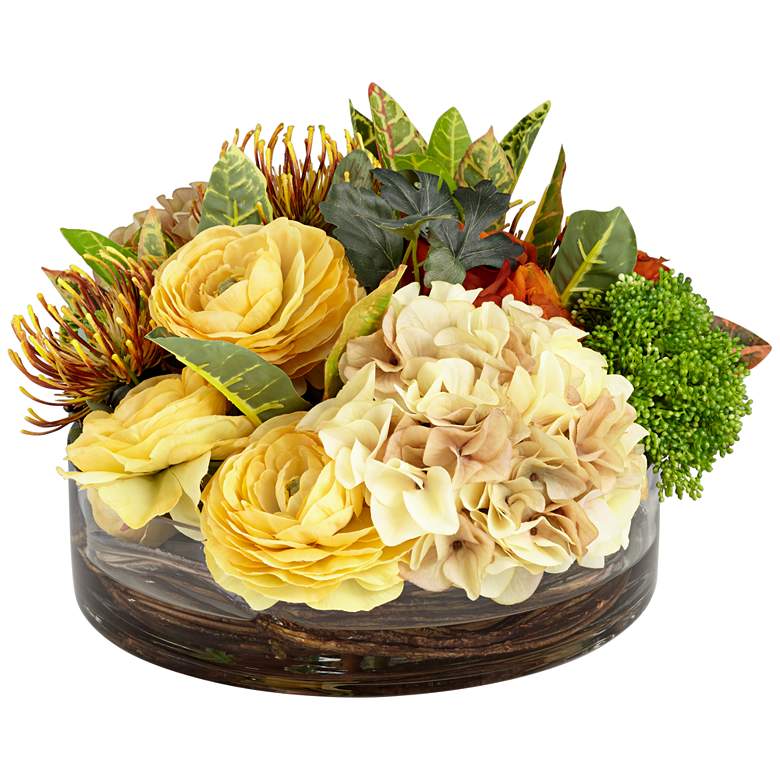 Image 1 Hydrangea and Rose Faux Flower Arrangement in Clear Vase