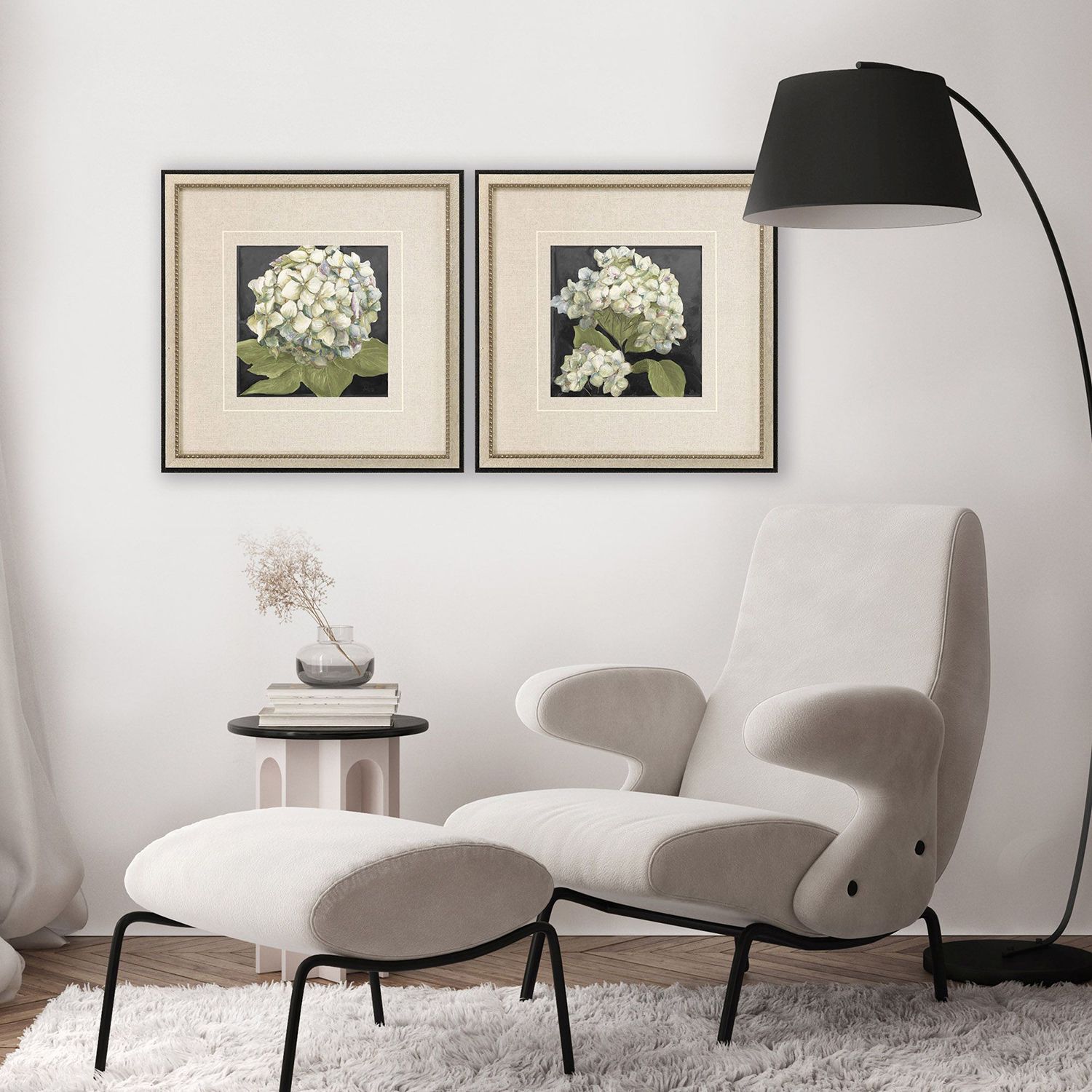 Hydrangeas On Black 19" Wide 2-Piece Framed Wall Art Set