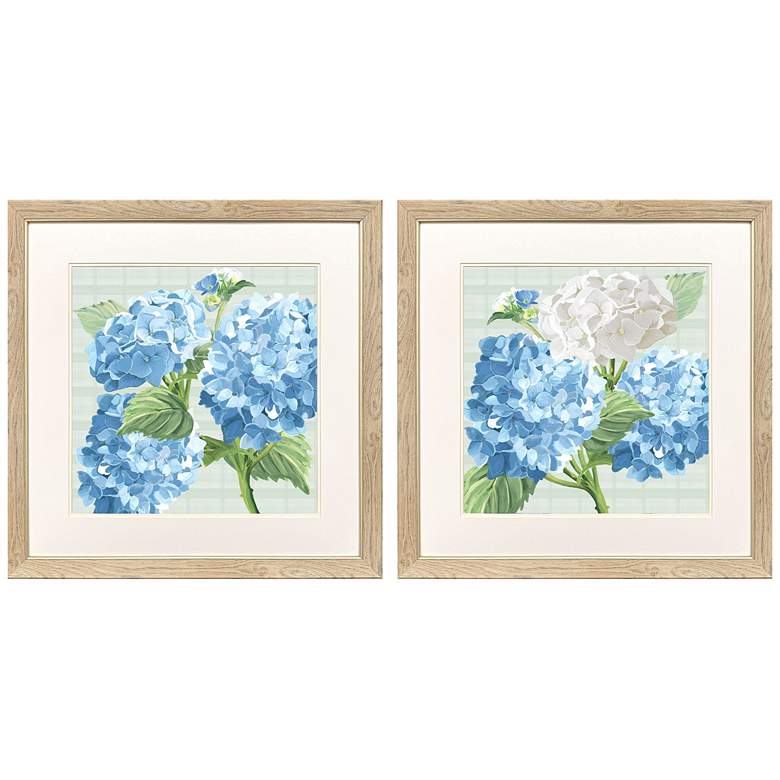 Image 1 Hydrangeas on Plaid 27"W x 27"H Framed Art Set of 2