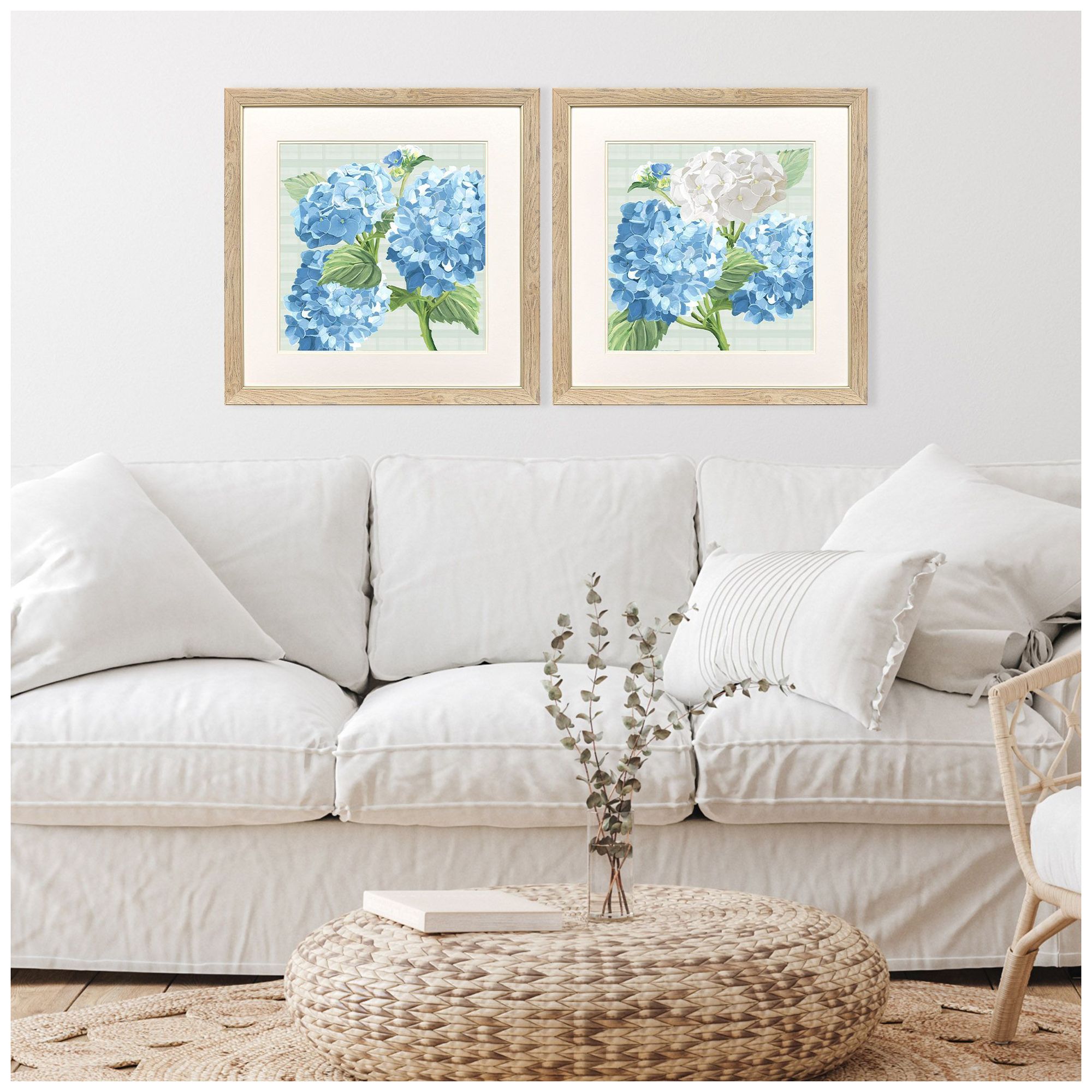Image 4 Hydrangeas on Plaid 27"W x 27"H Framed Art Set of 2 more views