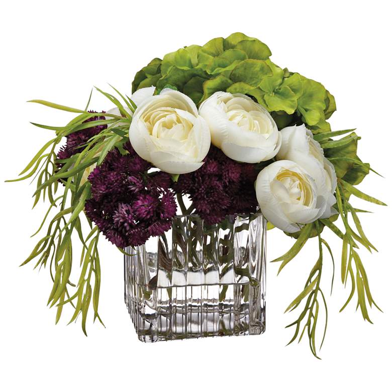 Image 1 Hydrangeas, Ranunculus and Sedum 8 inchH Faux Flowers in Vase