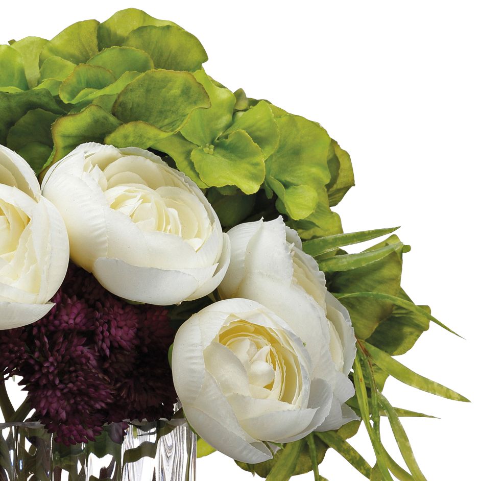 Image 2 Hydrangeas, Ranunculus and Sedum 8"H Faux Flowers in Vase more views