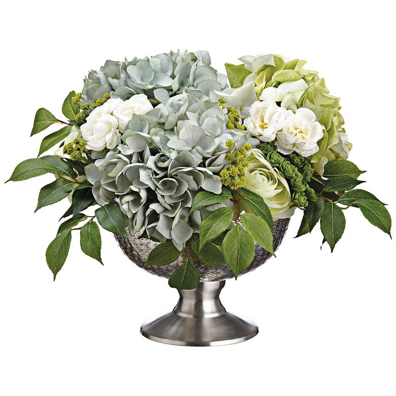 Image 1 Hydrangeas, Ranunculus, Sedum 17 inch Wide Faux Flowers in Pot
