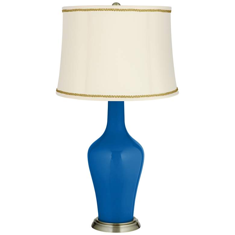 Image 1 Hyper Blue Anya Table Lamp with Scroll Braid Trim