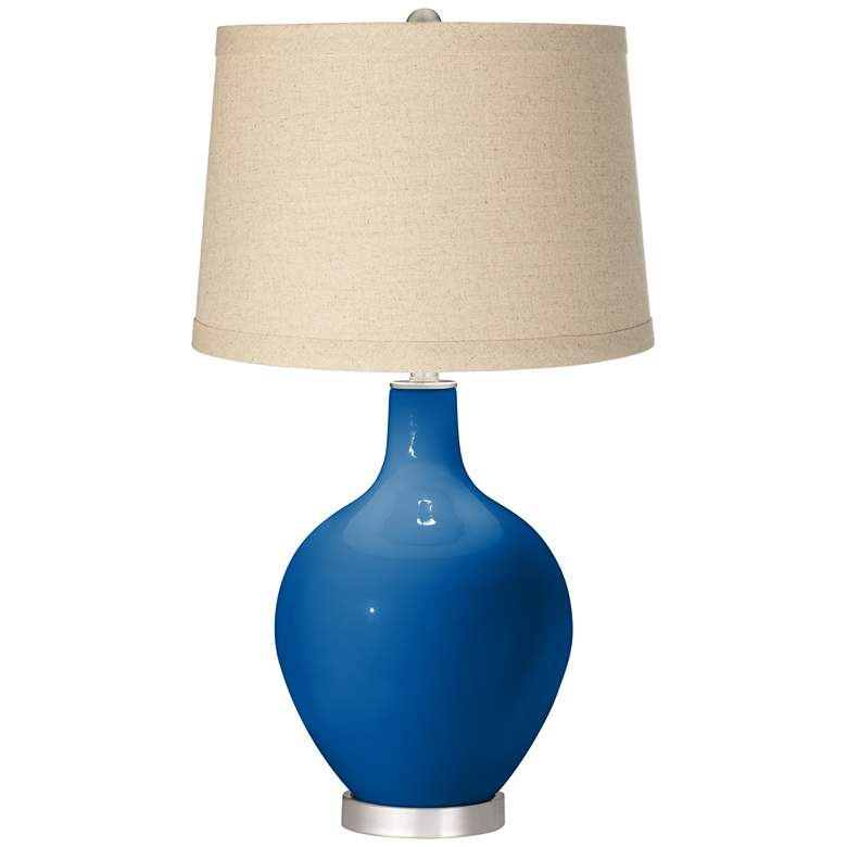 Image 1 Hyper Blue Burlap Drum Shade Ovo Table Lamp