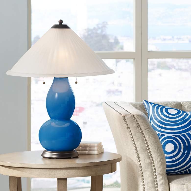 Image 1 Hyper Blue Fulton Table Lamp with Fluted Glass Shade