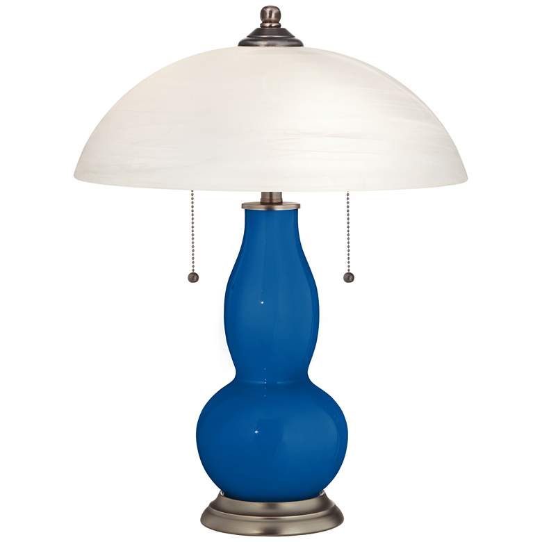 Hyper Blue Gourd-Shaped Table Lamp with Alabaster Shade