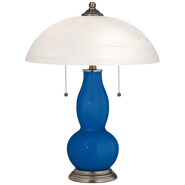 Image 1 Hyper Blue Gourd-Shaped Table Lamp with Alabaster Shade