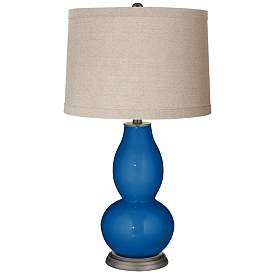 Image1 of Hyper Blue Linen Drum Shade Double Gourd Table Lamp