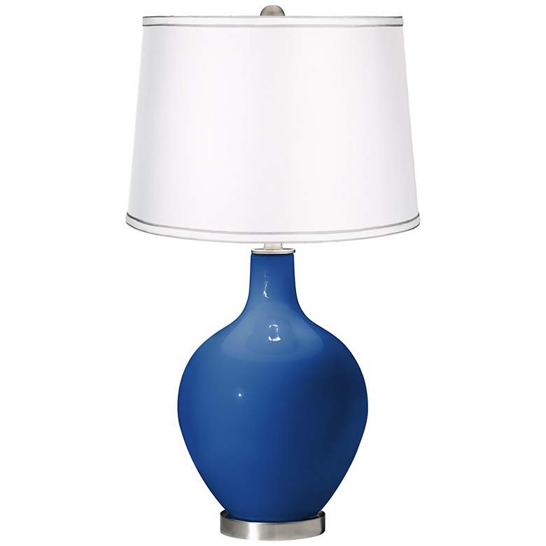Image 1 Hyper Blue - Satin Silver White Shade Ovo Table Lamp