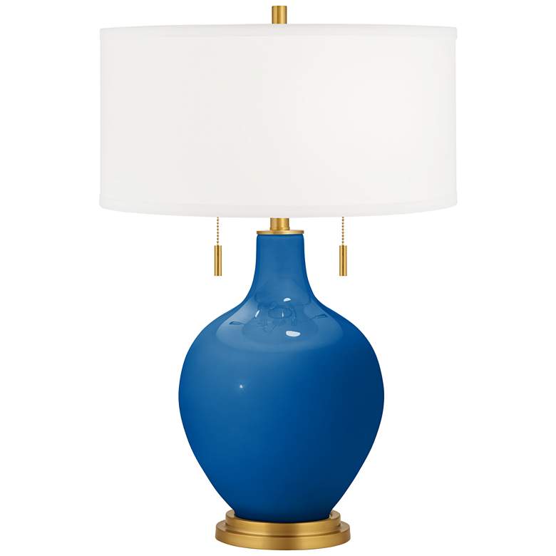 Image 2 Hyper Blue Toby Brass Accents Table Lamp with Dimmer