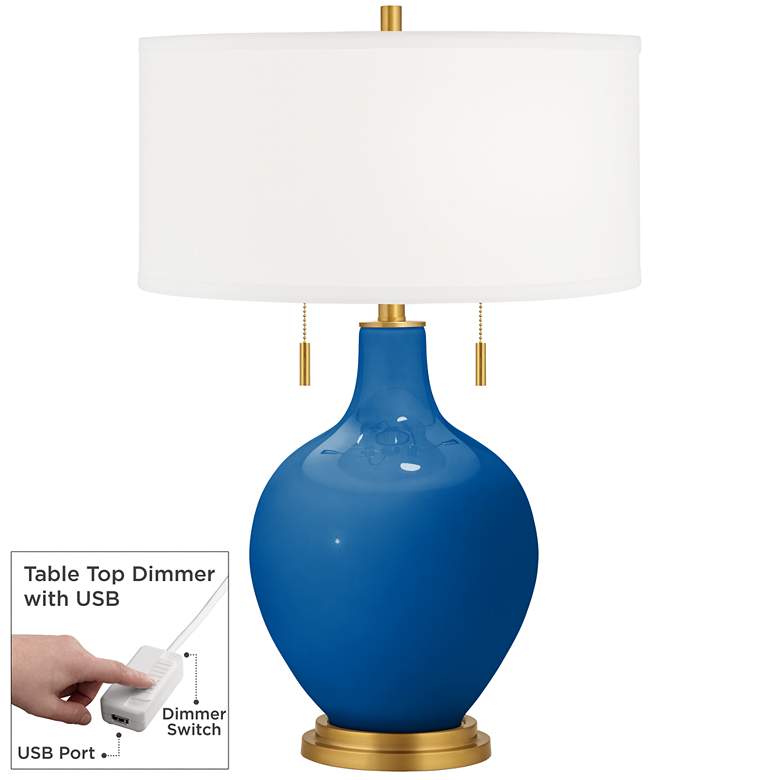 Image 1 Hyper Blue Toby Brass Accents Table Lamp with Dimmer
