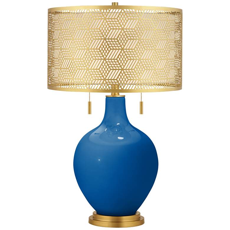 Image 1 Hyper Blue Toby Brass Metal Shade Table Lamp