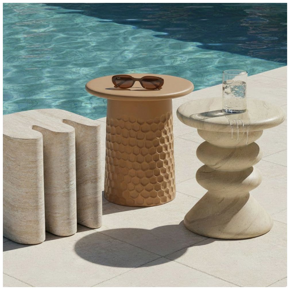 Image 2 Hyre Faux Travertine Indoor/Outdoor Concrete Side Table more views
