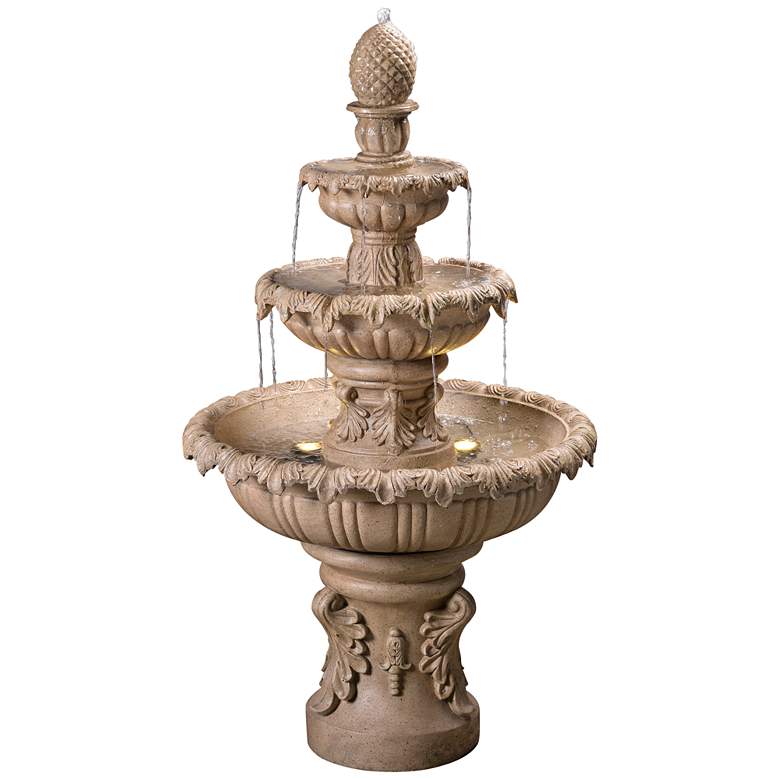 Image 2 Ibiza 46" High 3-Tiered Sandstone Garden Fountain with Light