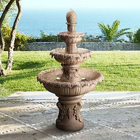 Image1 of Ibiza 46" High 3-Tiered Sandstone Garden Fountain with Light