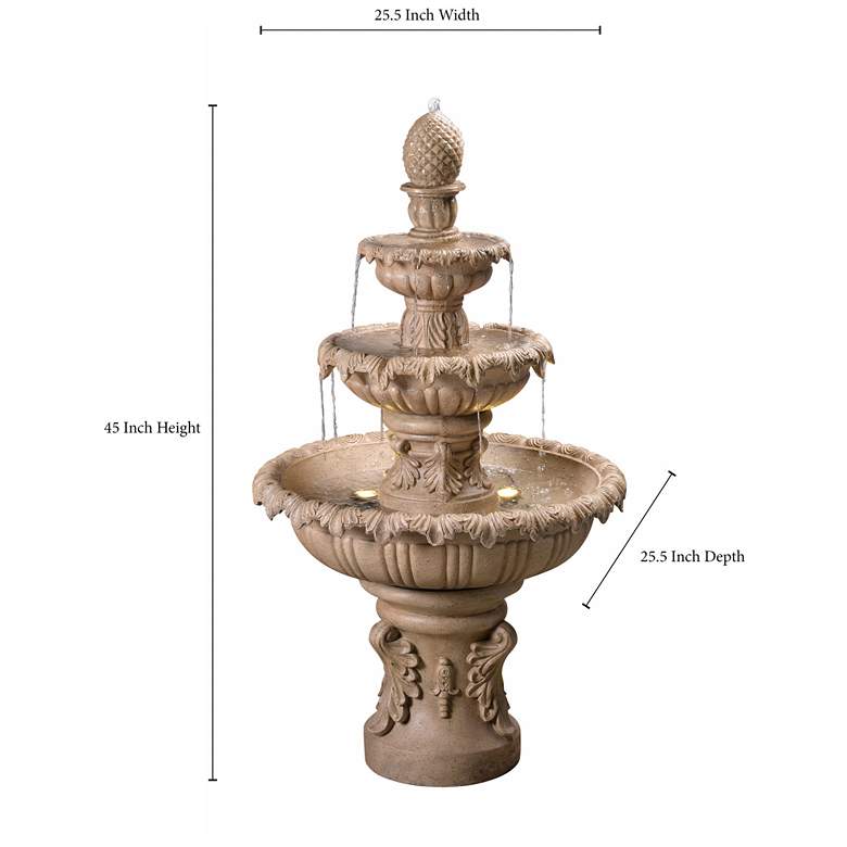 Image 3 Ibiza 46" High 3-Tiered Sandstone Garden Fountain with Light more views
