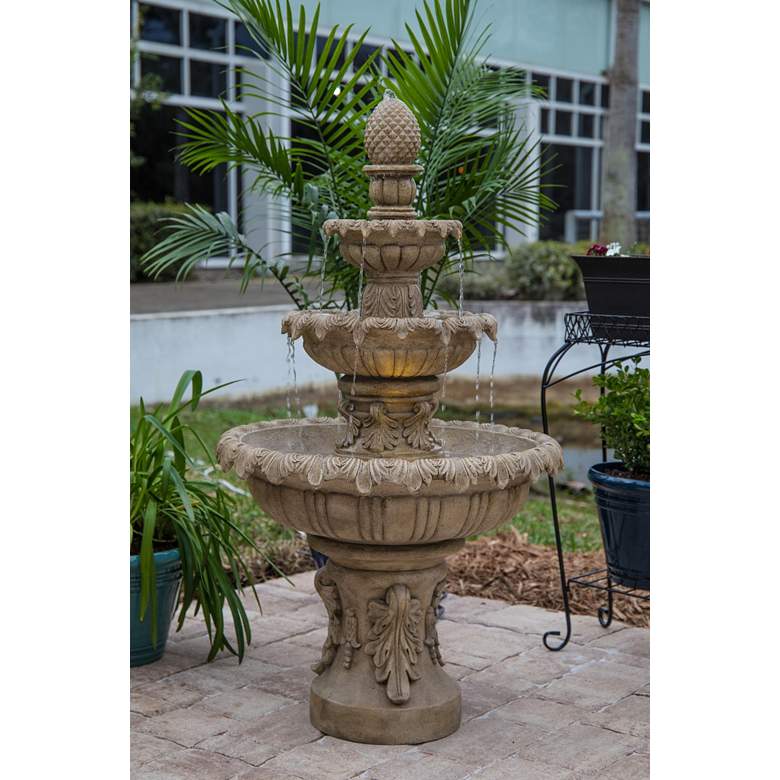 Image 4 Ibiza 46" High 3-Tiered Sandstone Garden Fountain with Light more views