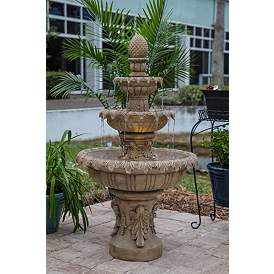 Image4 of Ibiza 46" High 3-Tiered Sandstone Garden Fountain with Light more views