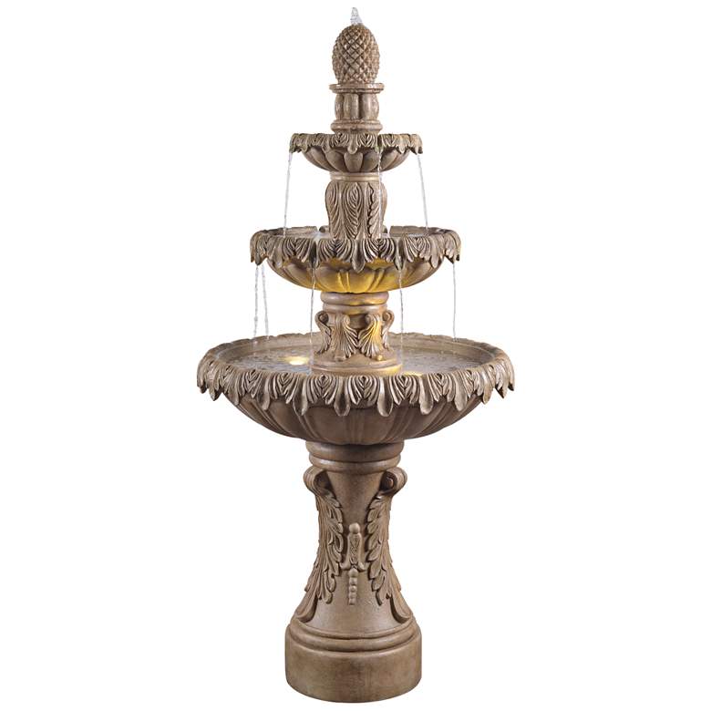 Image 1 Ibiza 62 inch High Sandstone 3-Tier LED Outdoor Floor Fountain