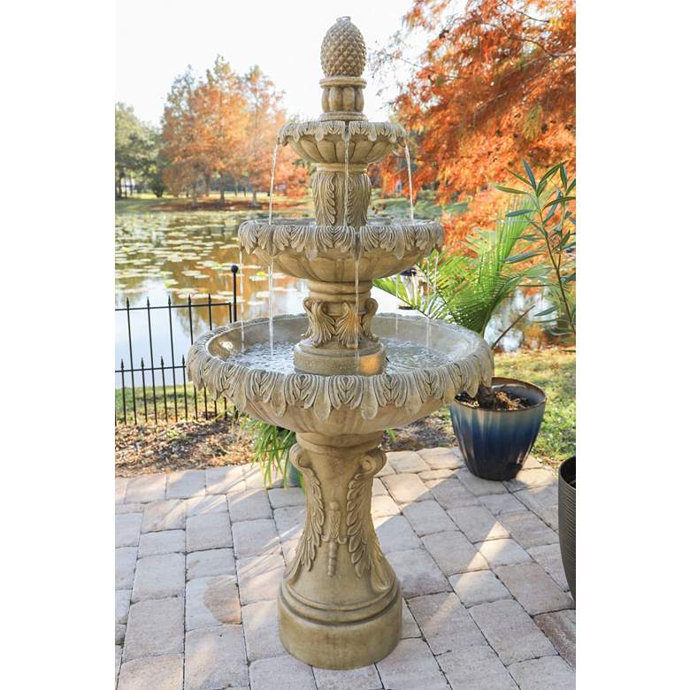 Image 7 Ibiza 62 inch High Sandstone 3-Tier LED Outdoor Floor Fountain more views