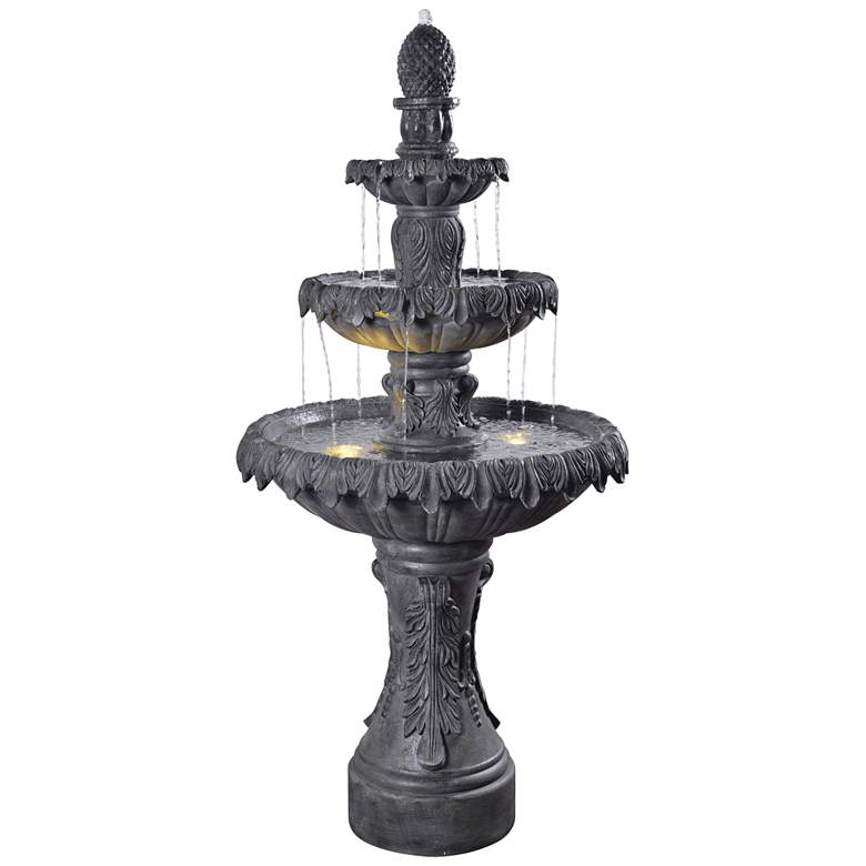 Image 1 Ibiza 62" High Zinc 3-Tier LED Outdoor Floor Water Fountain