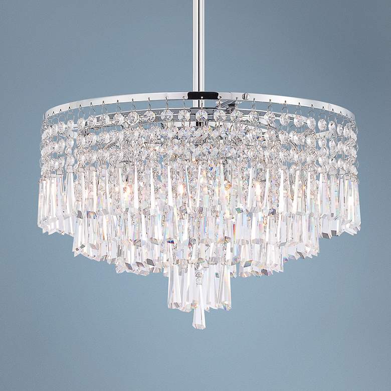Image 1 Iced Crystal 6-Light Halogen Pendant Chandelier