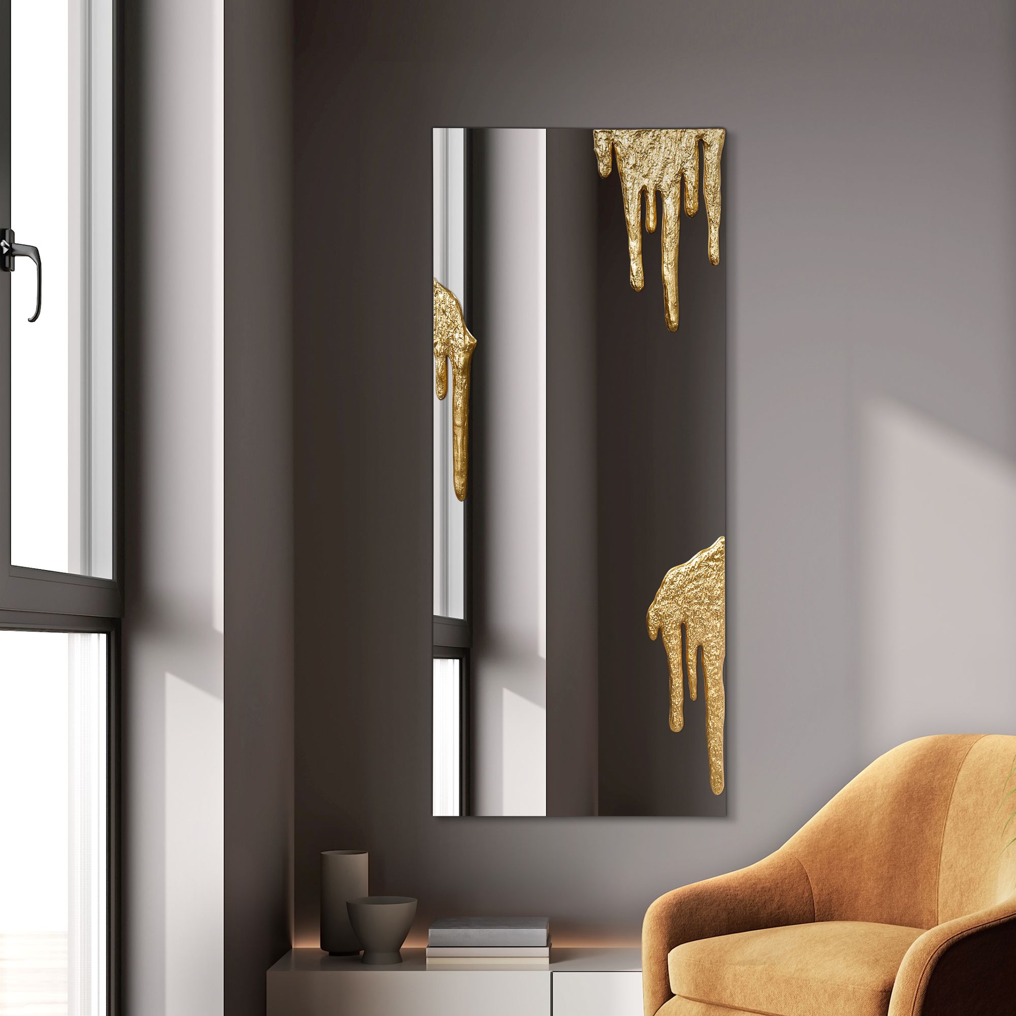 Image 6 Icicles 48" x 20" Antique Gold Frameless Rectangular Wall Mirror more views