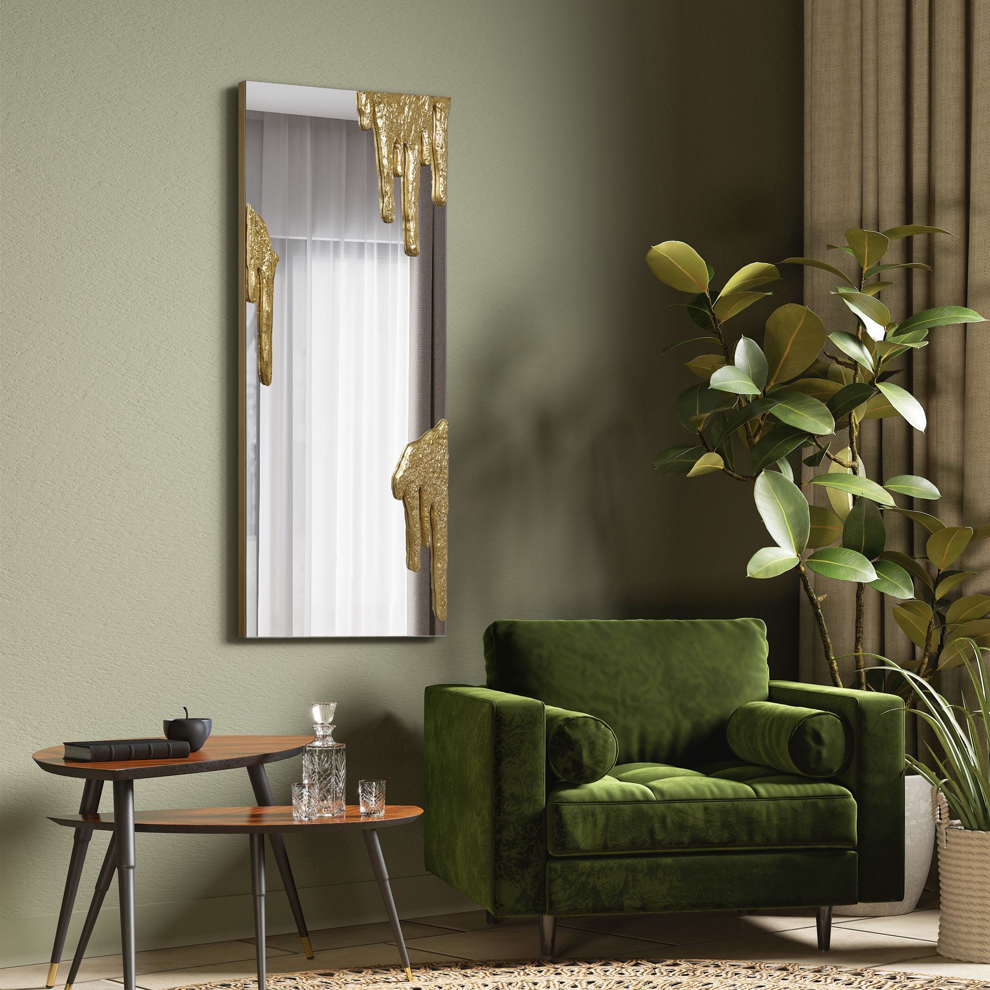 Icicles 48" x 20" Antique Gold Frameless Rectangular Wall Mirror