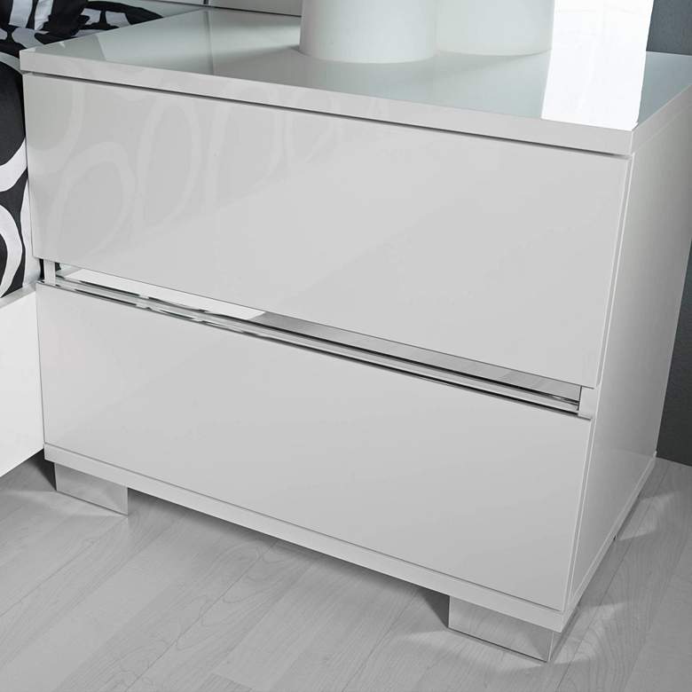 Image 1 Icon 27" Wide Gloss White Wood 2-Drawer Nightstand