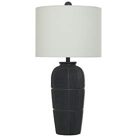 Image1 of Ida 31" High Indore Black Traditional Table Lamp With Off-White Shade
