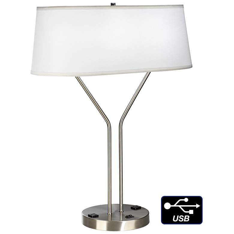 Image 1 Idell Brushed Nickel USB Port Table Lamp with Power Outlet