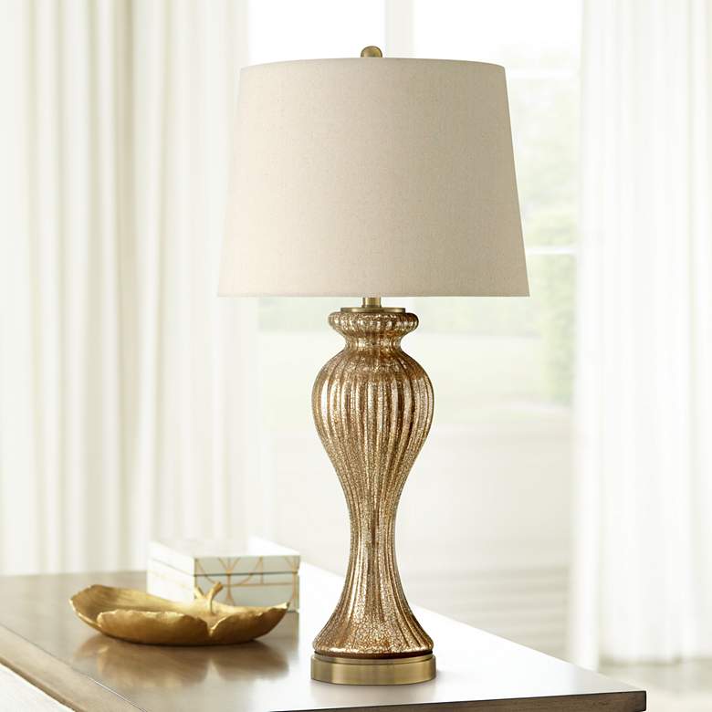 Image 1 Idina Fluted Vase 32 inch Traditional Gold Glass Table Lamp
