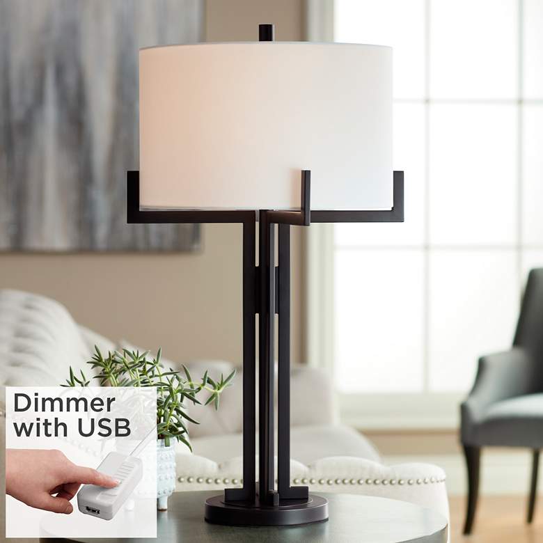 Image 1 Idira Black Industrial Modern Table Lamp with Dimmer with USB