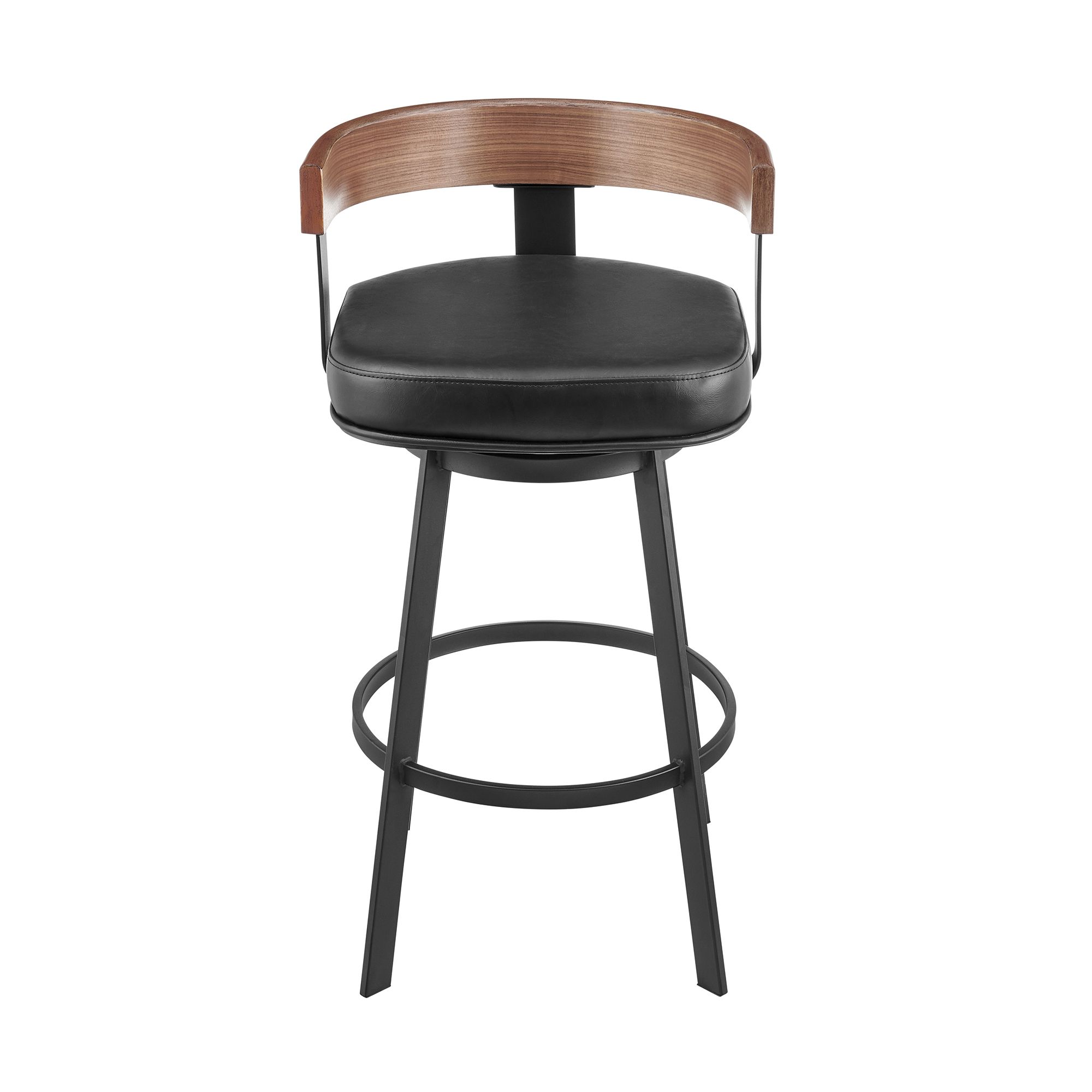 Thumbnail3 of Idris 26 in. Swivel Bar Stool in Iron, Walnut, Vintage Black Faux Leather more views