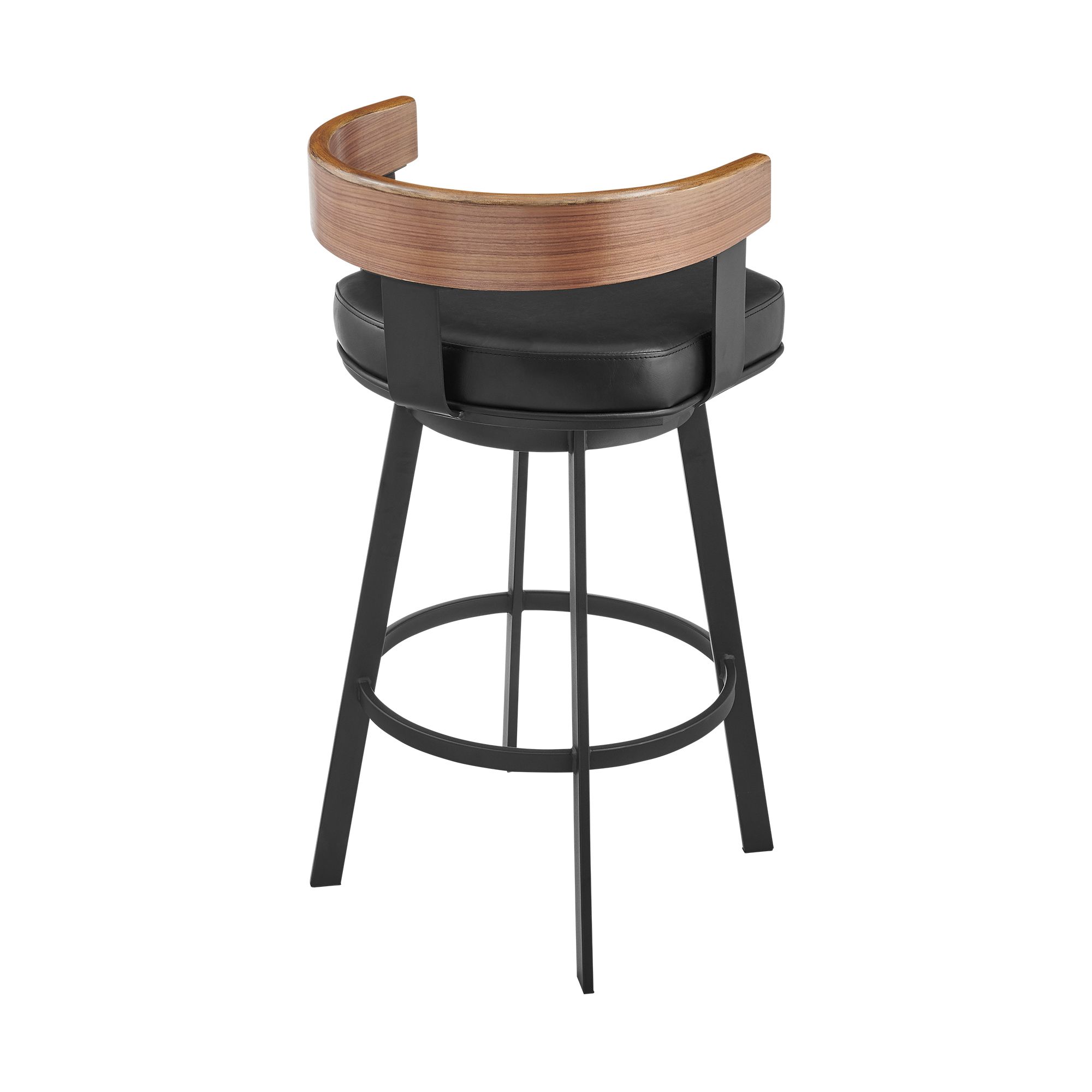 Thumbnail4 of Idris 26 in. Swivel Bar Stool in Iron, Walnut, Vintage Black Faux Leather more views